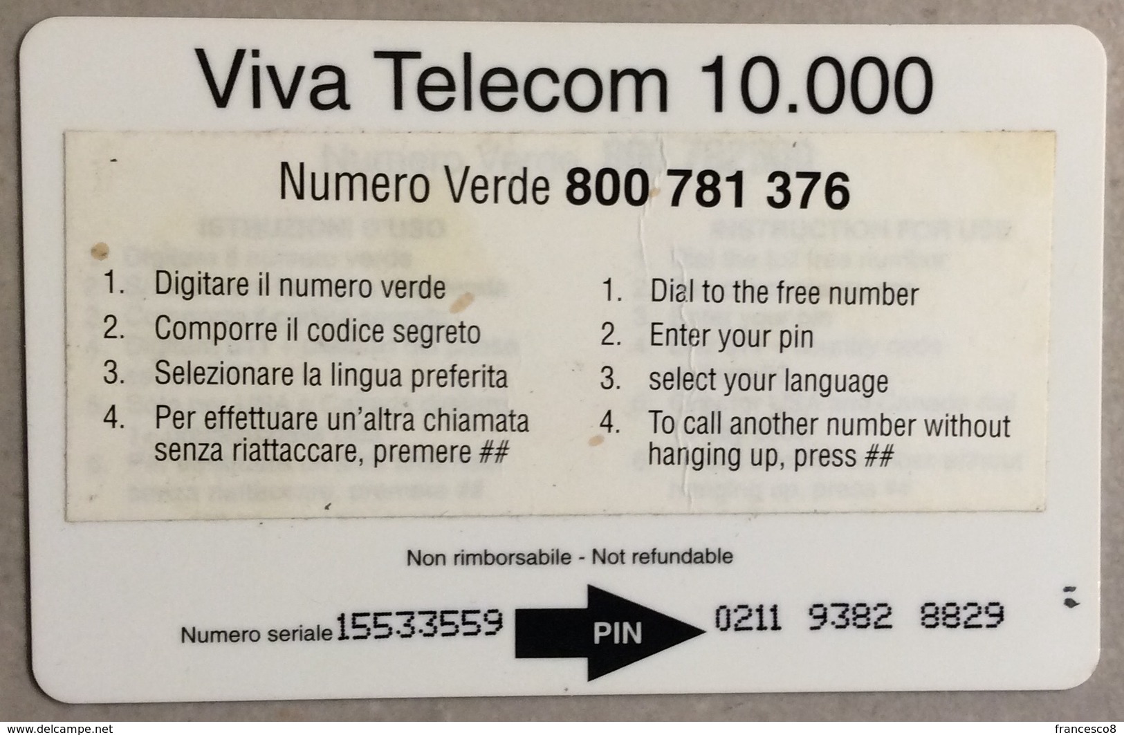 VIVA TELECOM L. 10.000 - Operatori Telecom