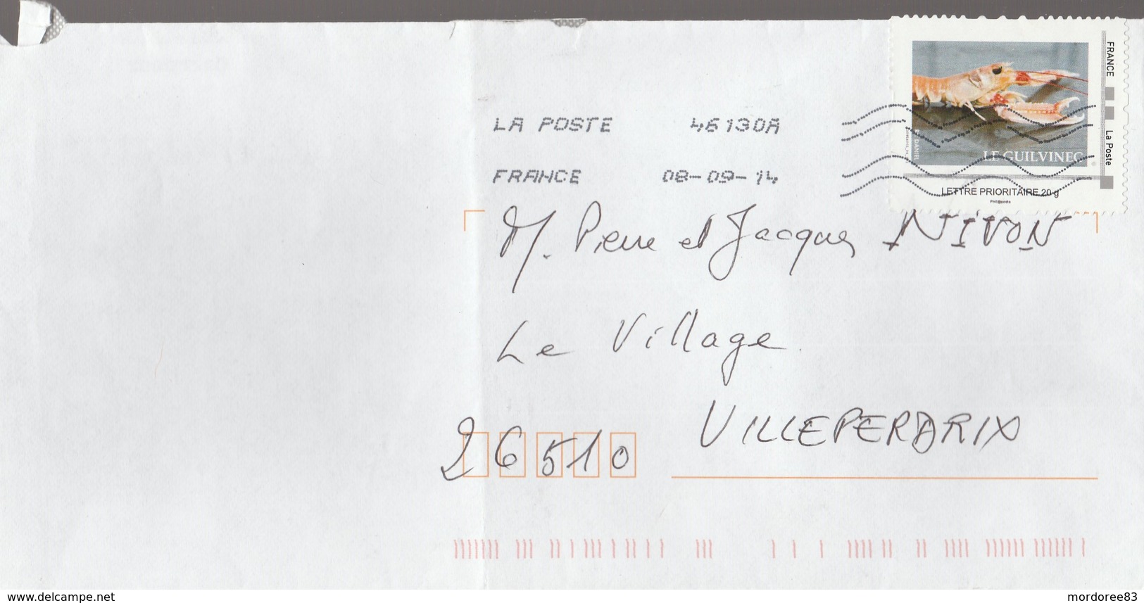 MONTIMBRAMOI LE GUILVINEC 20G SUR LETTRE ENTIERE 2014 - Storia Postale