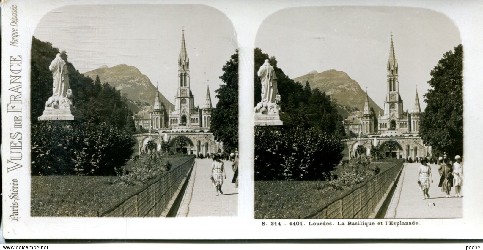 N°72800 GF-carte Stéréoscopique -Lourdes-Basilique Et Esplanade - Cartes Stéréoscopiques