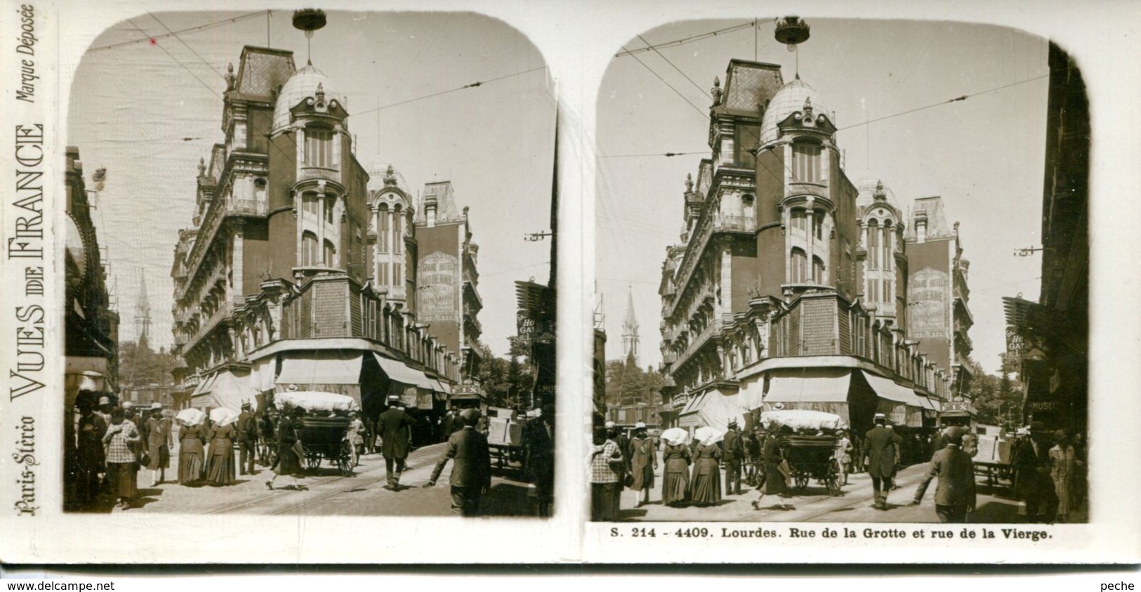 N°72803 GF-carte Stéréoscopique -Lourdes-Rue De La Grotte Et Rue De La Vierge - Cartes Stéréoscopiques