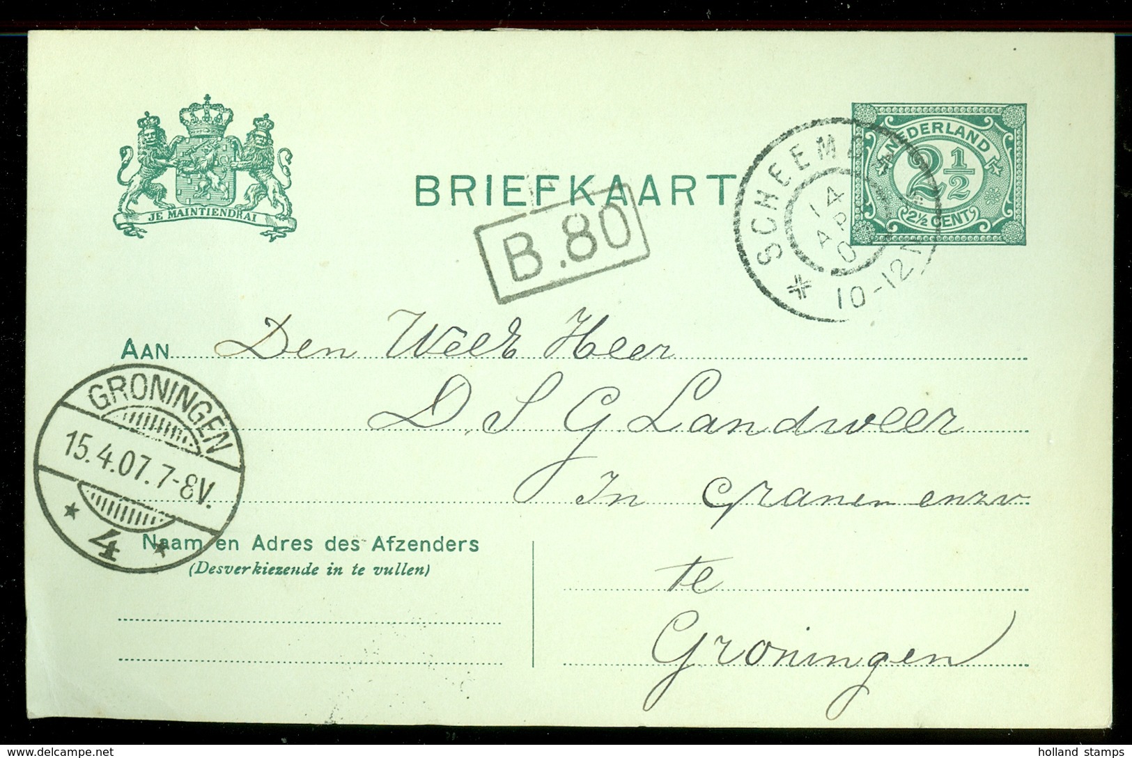 HANDGESCHREVEN BRIEFKAART Uit 1907 Van MIDWOLDA Stempel SCHEEMDA Naar GRONINGEN  (11.550d) - Brieven En Documenten