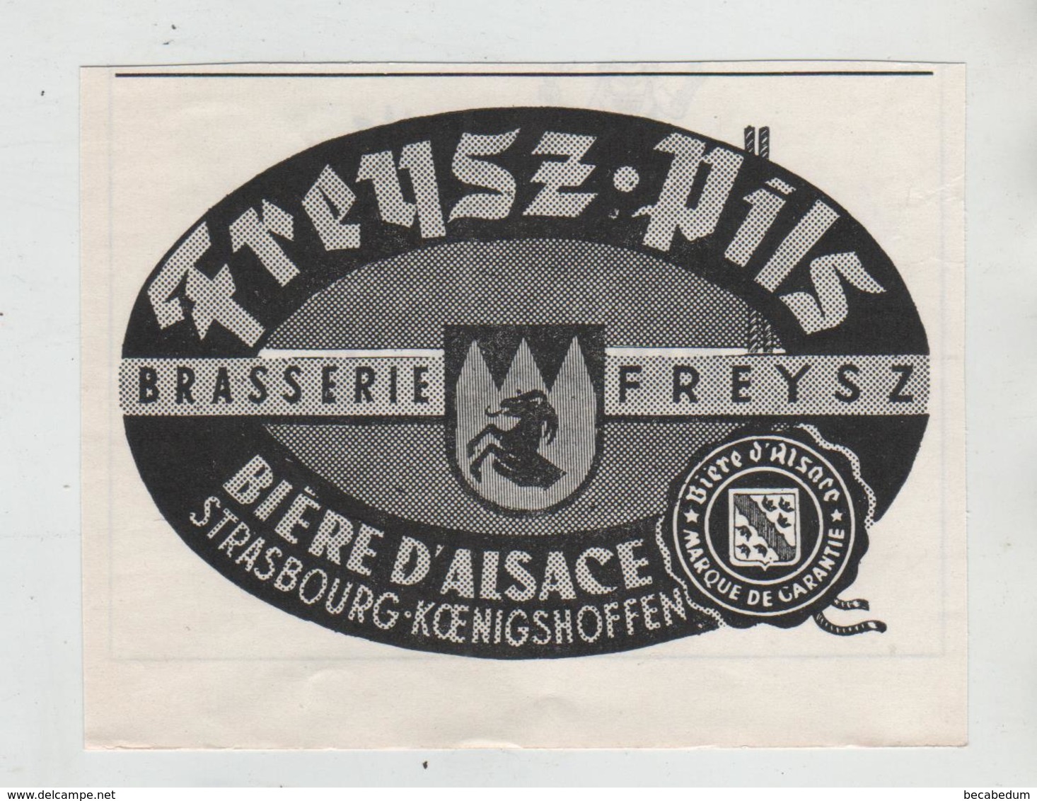 Freysz Pils Brasserie Bière D'Alsace Strasbourg 1974 - Publicités