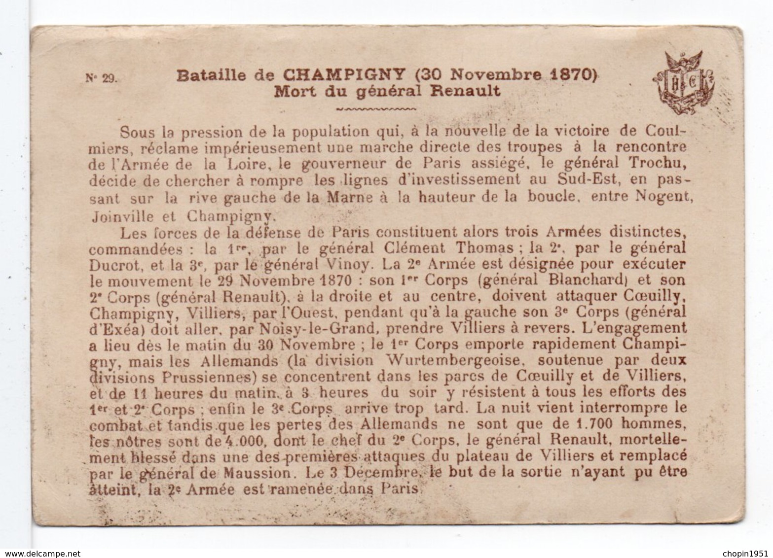 CPA - BATAILLE DE CHAMPIGNY 1870 - Other Wars