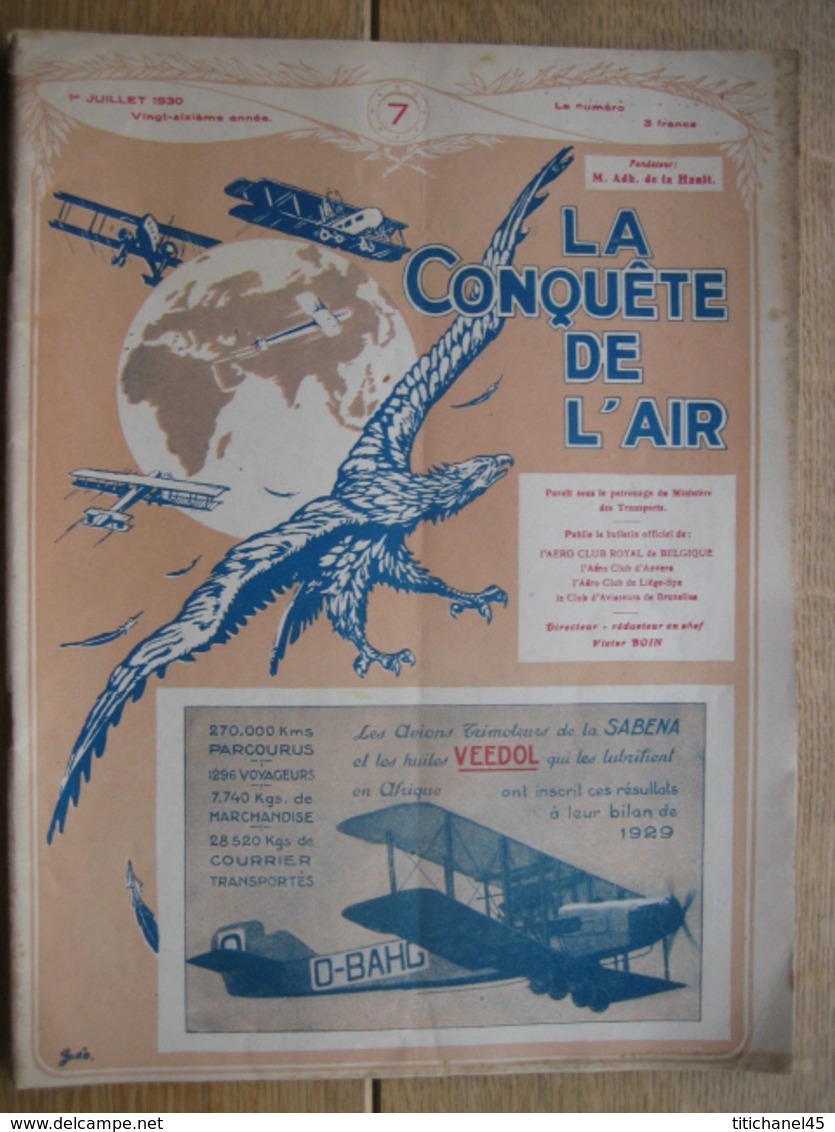 LA CONQUETE DE L'AIR 1930 N°7 - INTERIEUR ATELIERS DE LA SABCA (HAREN) - FARMAN 190 - STANAVO - JUNKERS G38 - CONGO - Vliegtuig