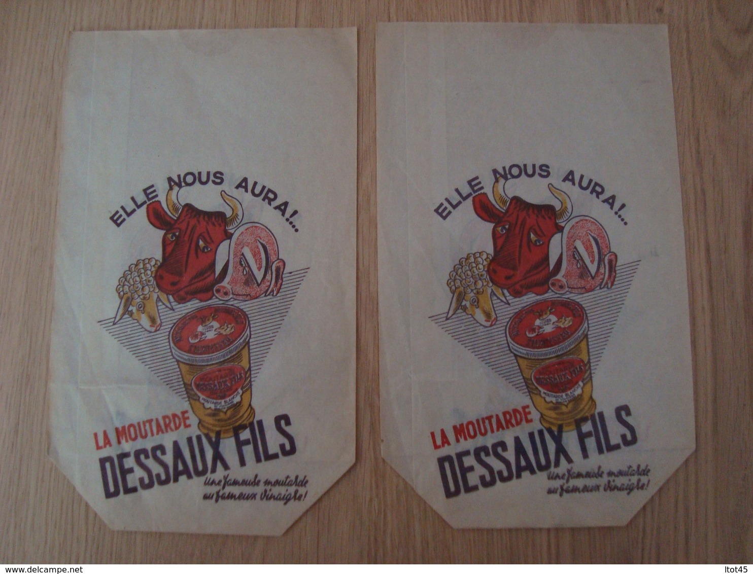 LOT DE 2 SACS PAPIER PUBLICITAIRES MOUTARDE DESSAUX FILS - Publicités