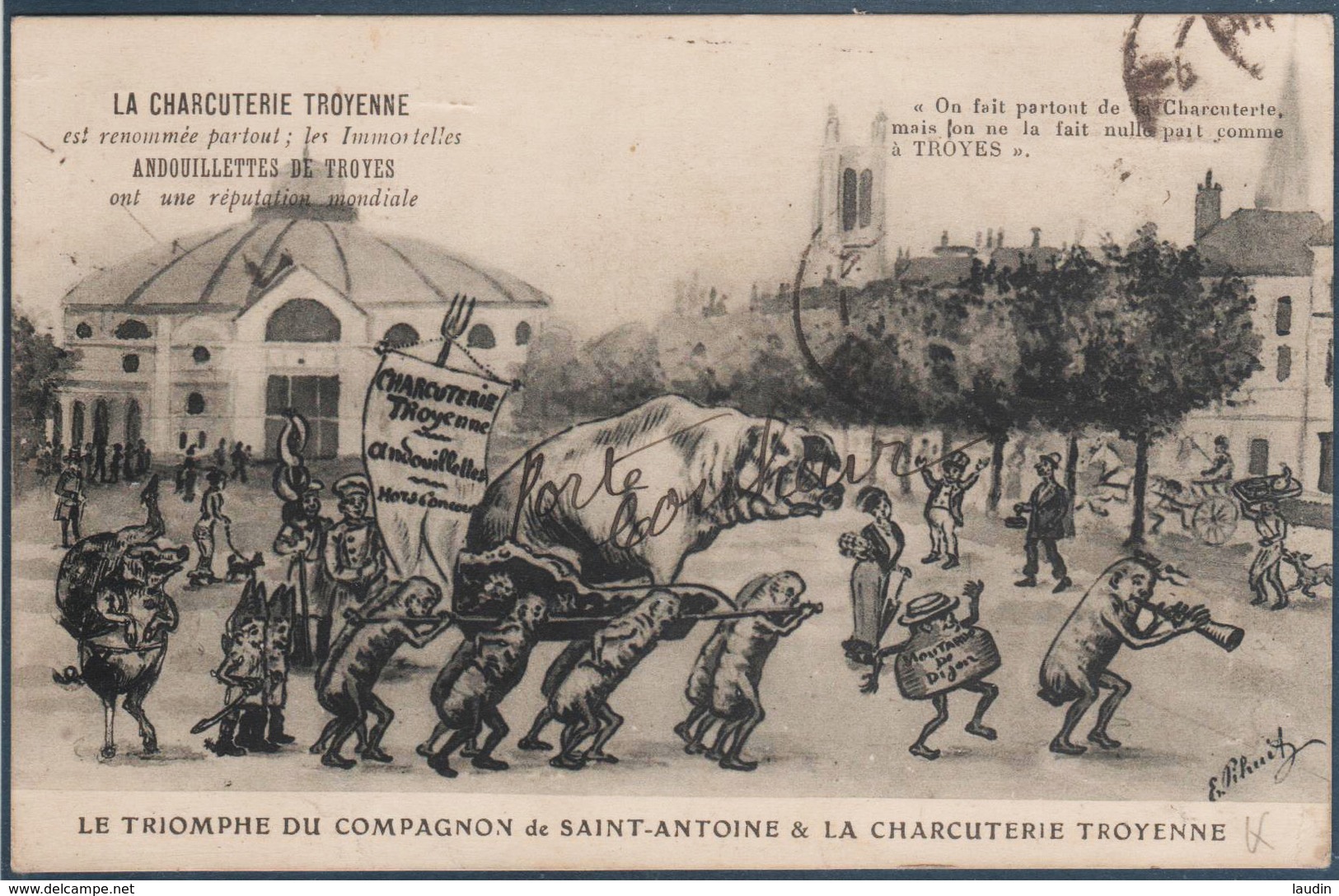 Troyes , Le Triomphe Du Compagnon De Saint Antoine Et La Charcuterie Troyenne , Pli Coin Bas Droit , Animée - Troyes