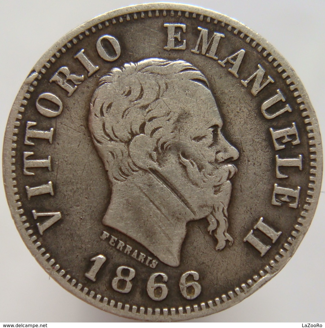 Italy 50 Centesimi 1866 M F - Silver - 1861-1878 : Vittoro Emanuele II