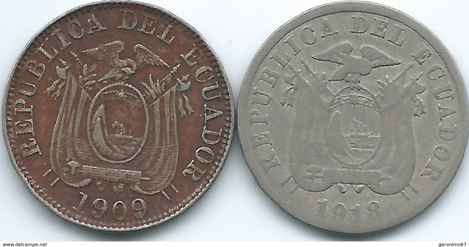 Ecuador - 5 Centavos - 1908 H (KM60.1) & 1918 (KM60.2) - Scarce - Ecuador