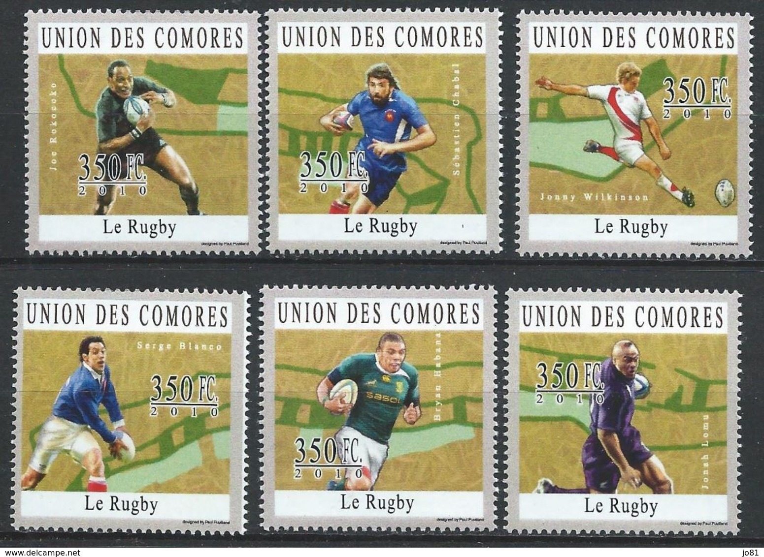 Comores YT 2065-2070 XX / MNH Sport Rugby Chabal Blanco Rokocoko Habana Lomu Wilkinson - Comores (1975-...)