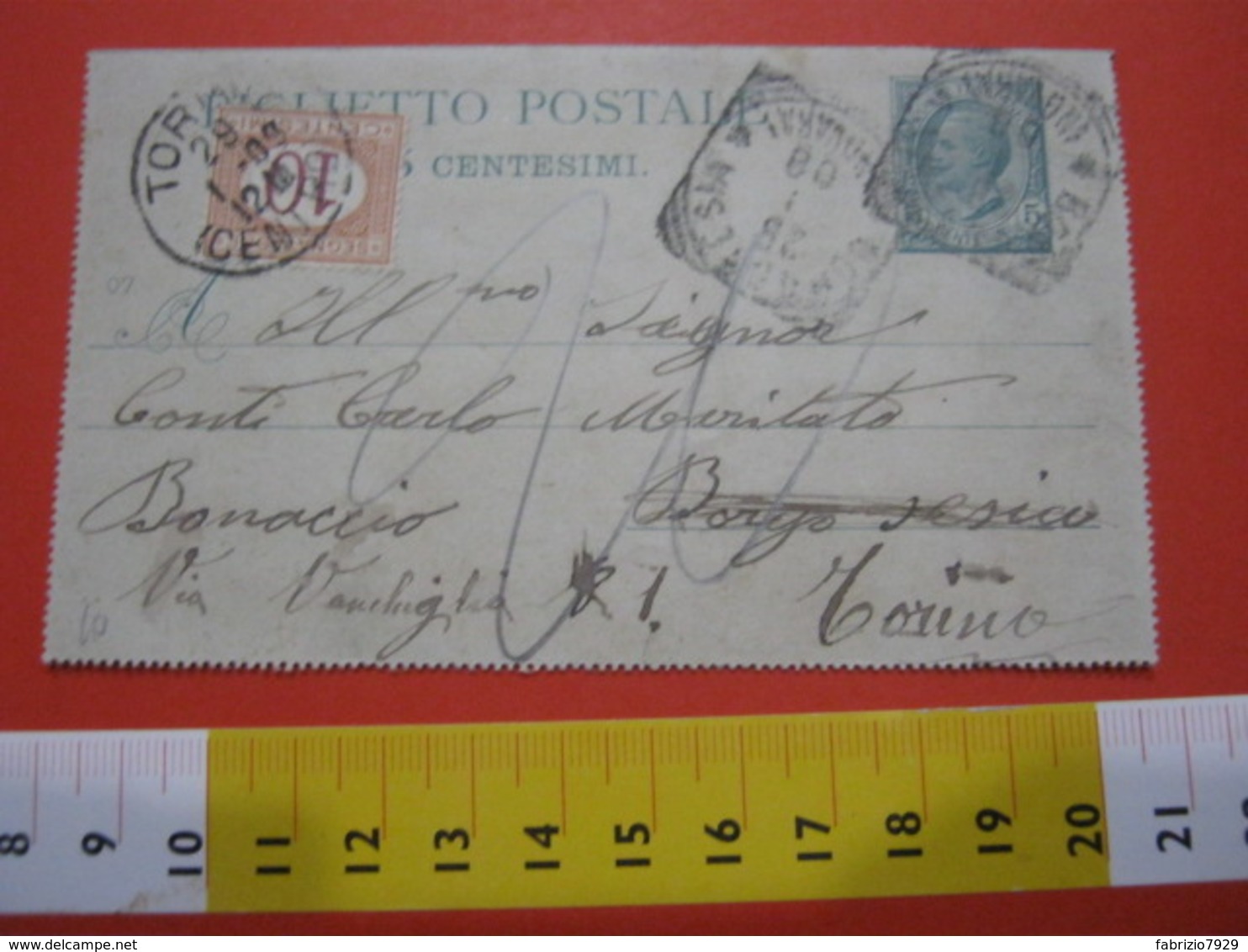 PC.2 ITALIA BIGLIETTO POSTALE VIAGGIATO - 1906 5 CENT VERDE MILL. 07 - DA BORGOSESIA X TORINO TASSATA - Interi Postali