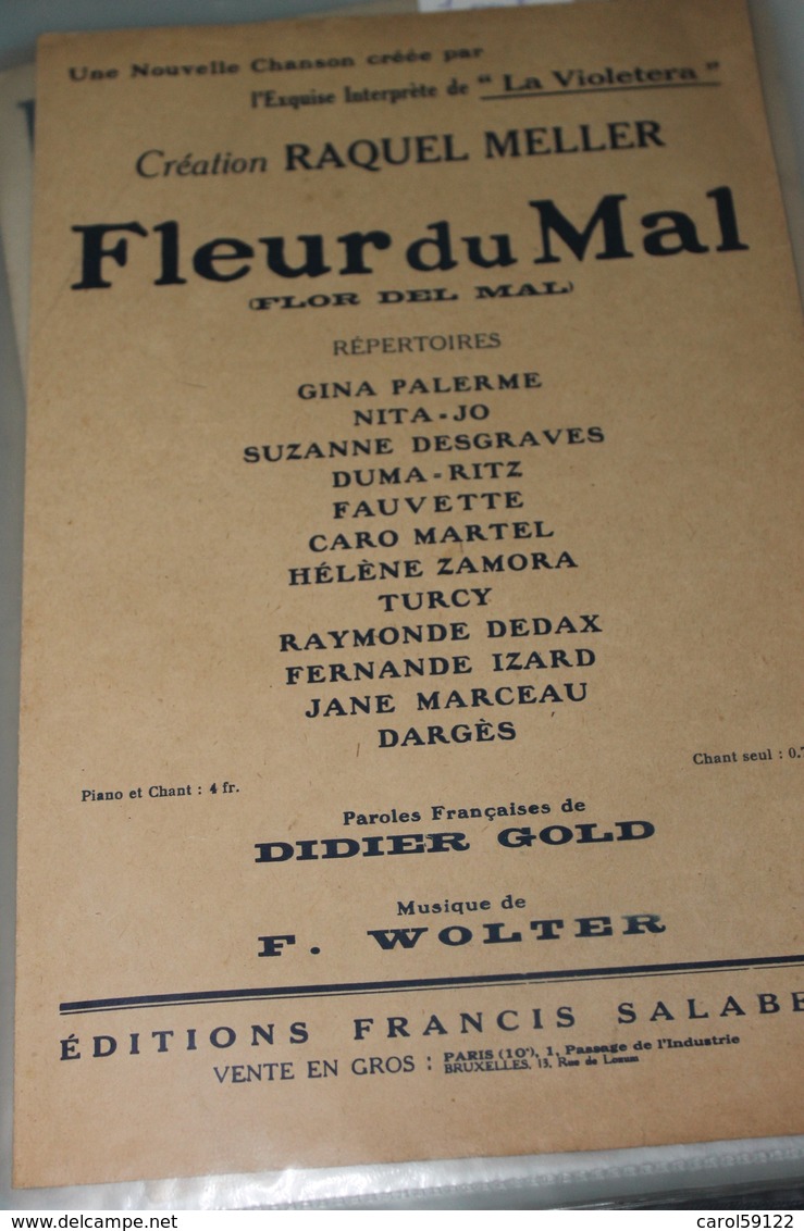 Partition De " Fleurs Du Mal" - Partitions Musicales Anciennes