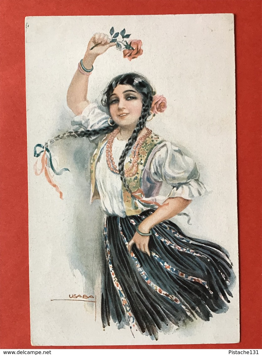 Illustrateur USABAL - MEISJE IN KLEDERDRACHT - SPAANSE DANSERES  ? - FILLE EN COSTUME - DANSE ESPAGNOLE ? - Usabal