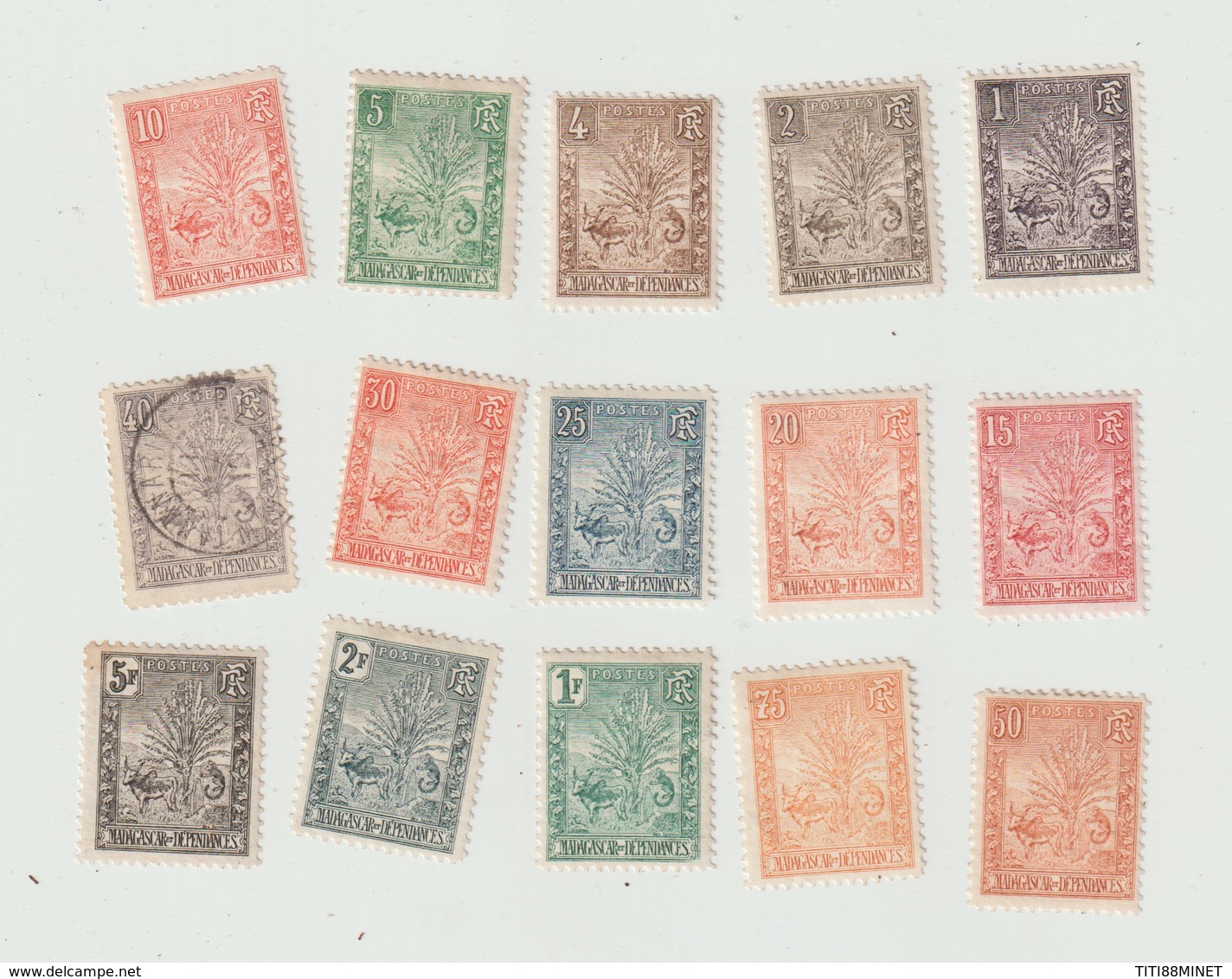 MADAGASCAR 1903  ZEBU  N° 63 à 77 *  CHARNIERES, N° 72 OBL , GOMME LEGEREMENT ALTERE  COTE 600 E - Unused Stamps