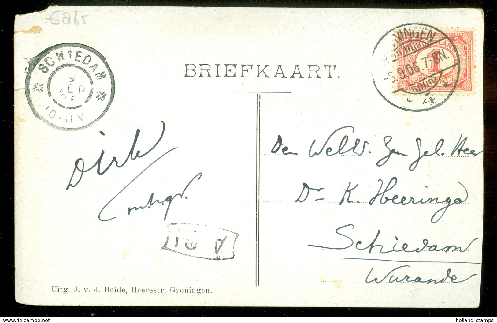 BRIEFKAART Uit 1906 Van GRONINGEN Naar SCHIEDAM * NVPH 51  (11.551L) - Brieven En Documenten