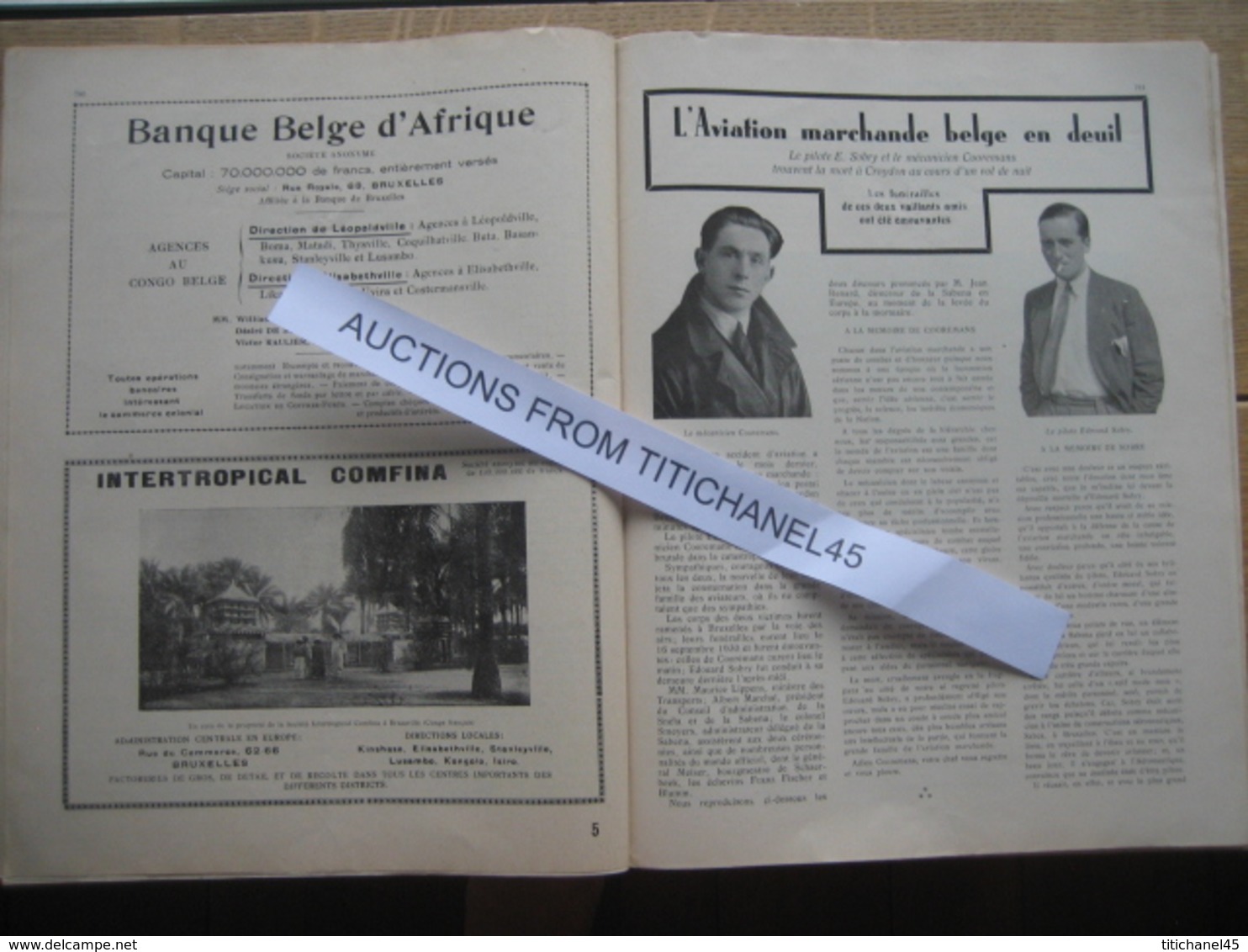 LA CONQUETE DE l'AIR 1930 n°10-COSTES & BELLONTE PARIS-NEW-YORK-Pub. PHILIPS-DORNIER D 1422-Personnel SABENA au CONGO