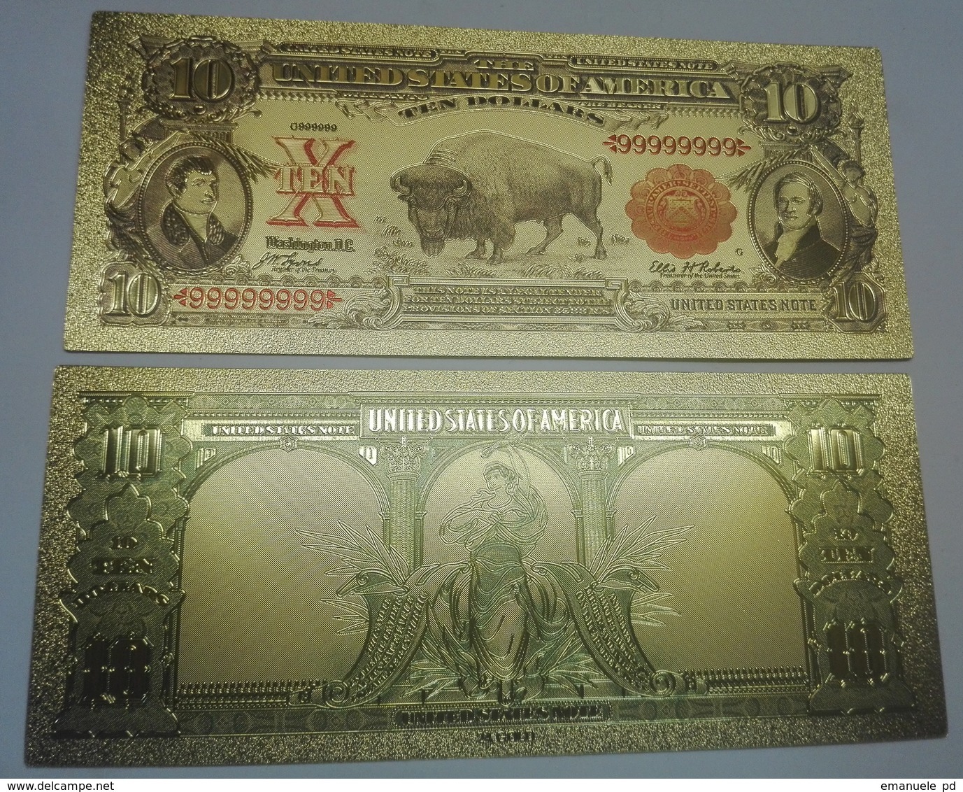 USA 10 Dollars Buffalo Polymer Fantasy Gold Banknote 153 X 65 Mm - Bilglietti Degli Stati Uniti (1862-1923)