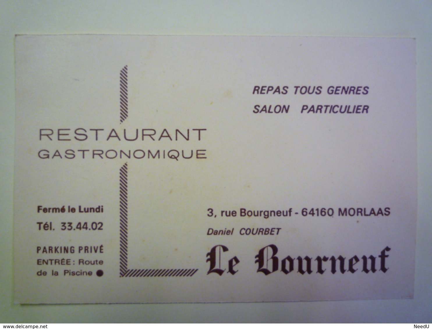 GP 2019 - 1049  CARTON  PUB  Restaurant Gastronomique  "Le BOURNEUF"  (Morlaas)   XXX - Publicidad