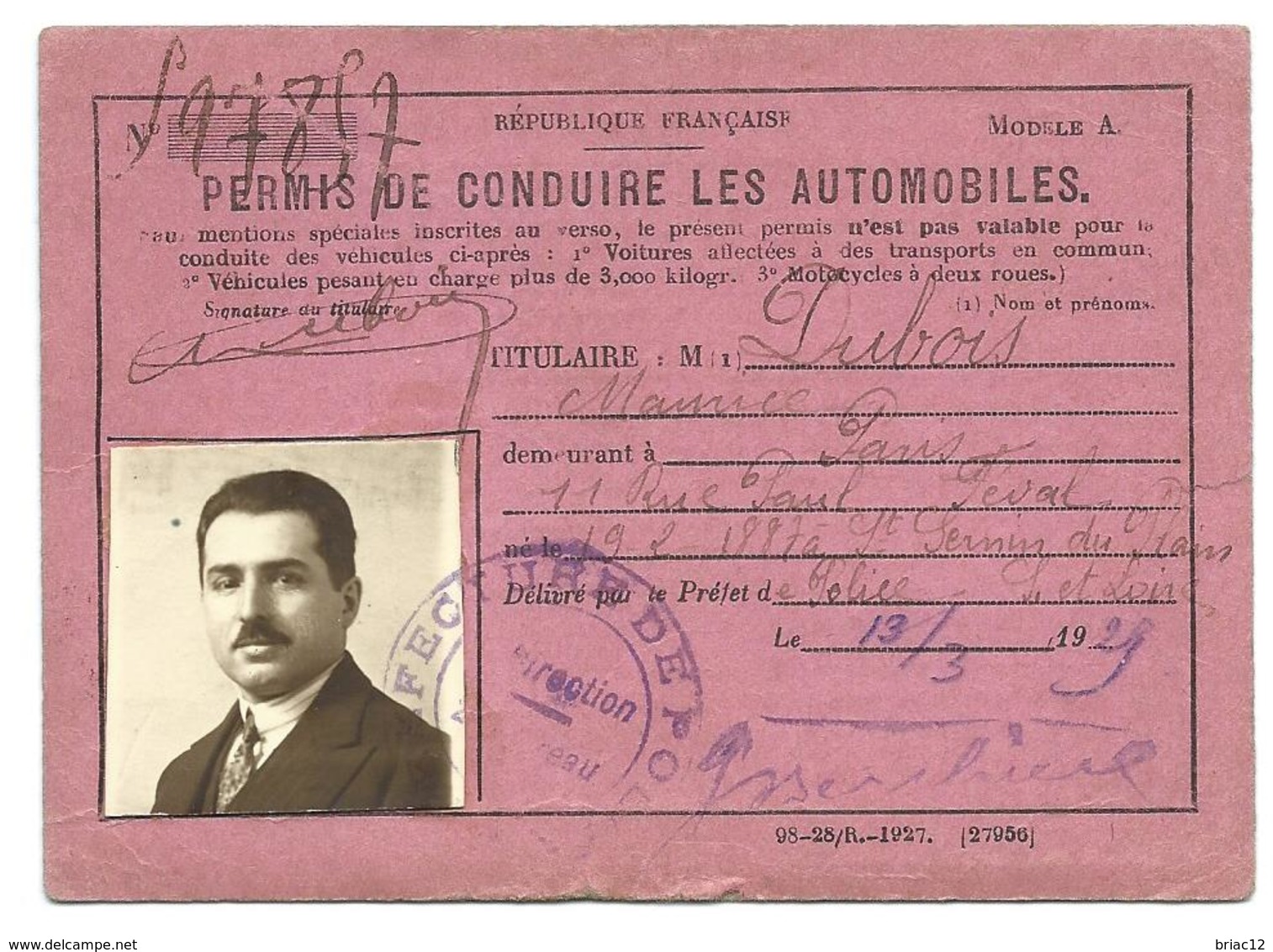 Permis De Conduire 1929 - Collections