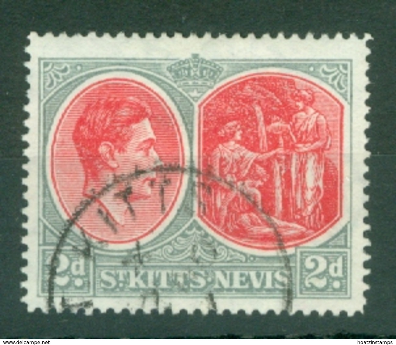 St Kitts-Nevis: 1938/50   KGVI    SG71b    2d  Scarlet & Pale Grey  [Perf: 14]  Used - St.Christopher-Nevis-Anguilla (...-1980)