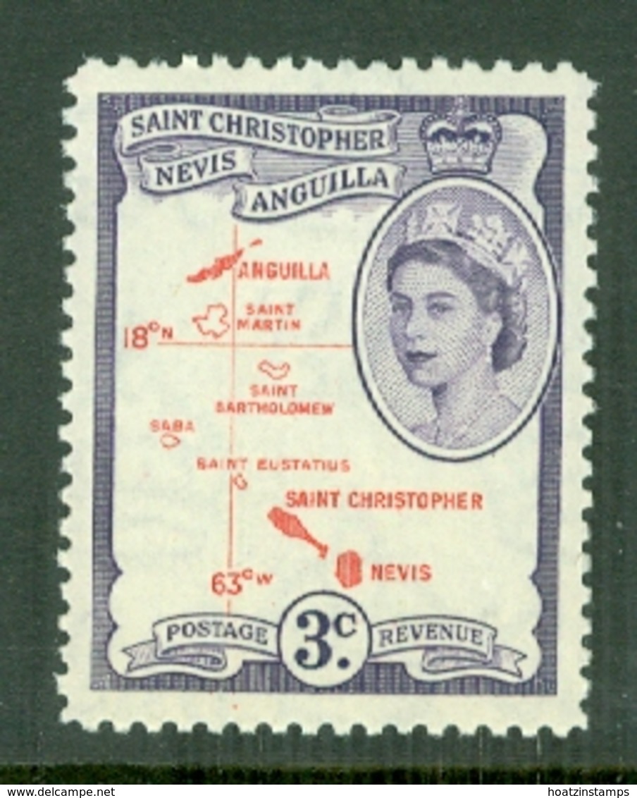 St Kitts-Nevis: 1954/63   QE II - Pictorial    SG109    3c  Carmine-red & Violet  MH - St.Christopher-Nevis-Anguilla (...-1980)