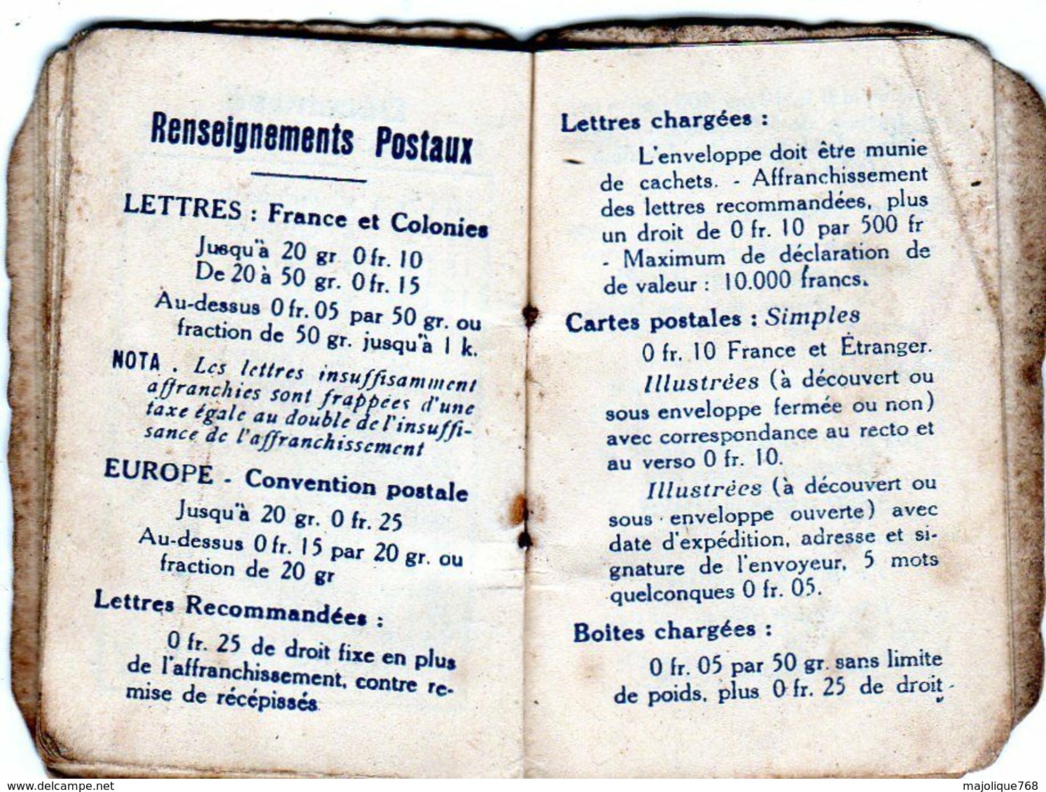 petit calendrier 1916 de la poste - dimension - 4 X 5,5 cm -