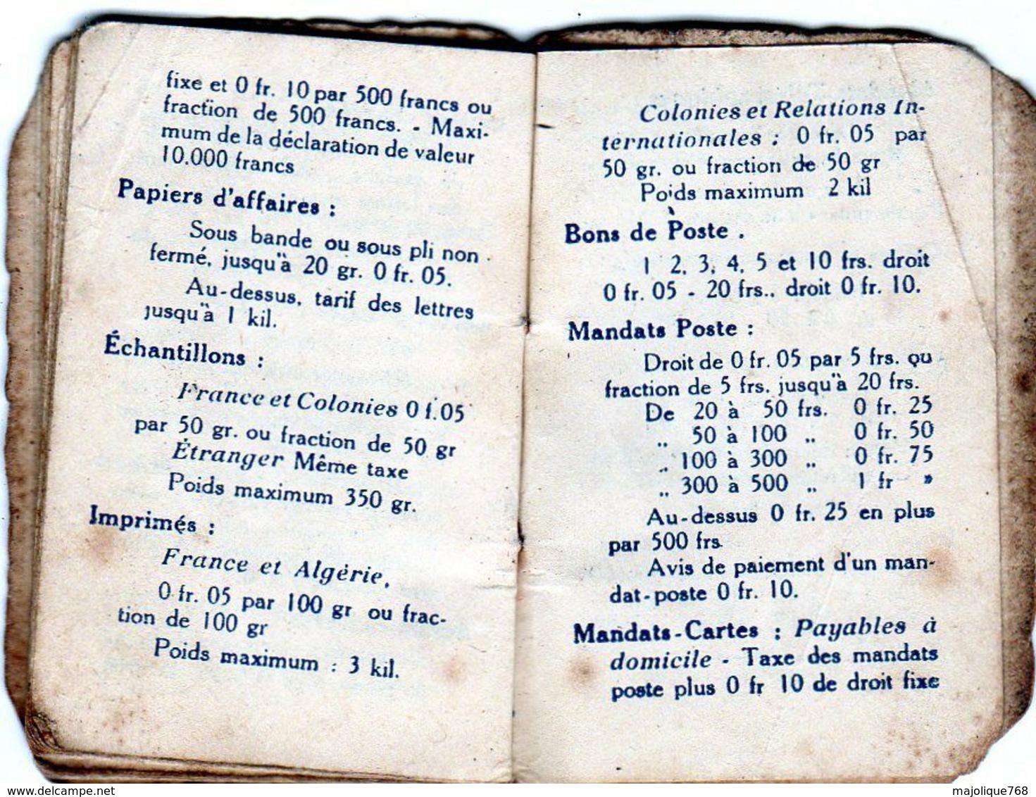 petit calendrier 1916 de la poste - dimension - 4 X 5,5 cm -