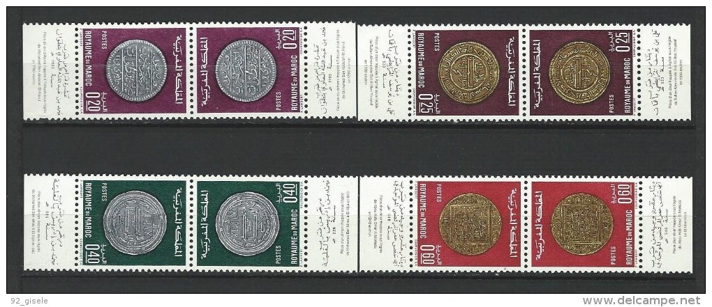 Maroc YT 578A à 581A Paire Tête-bêche " Anciennes Monnaies " 1968 Neuf** - Morocco (1956-...)