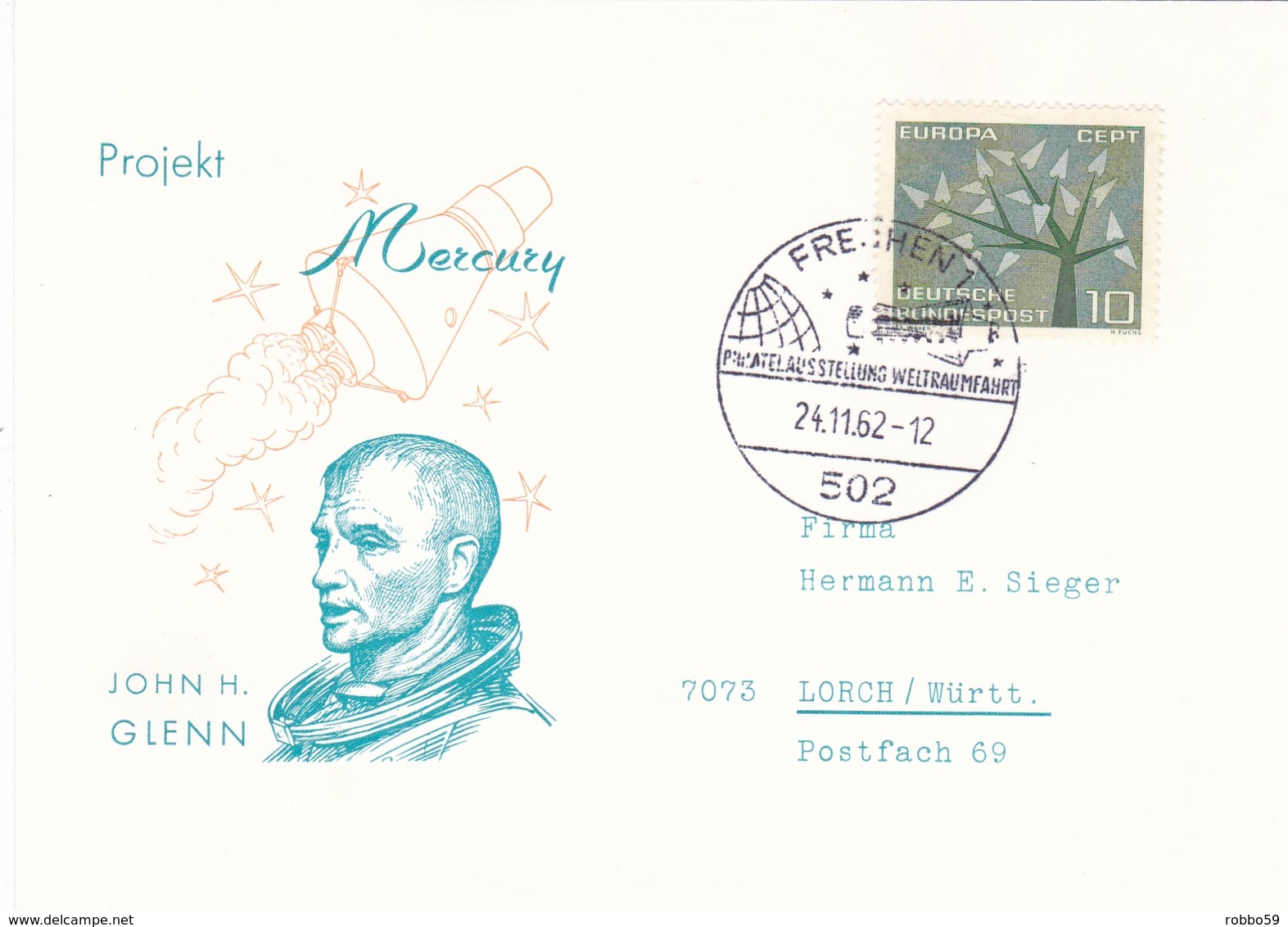 Germany 1962 Project Mercury John H Glenn Postcard - Covers & Documents