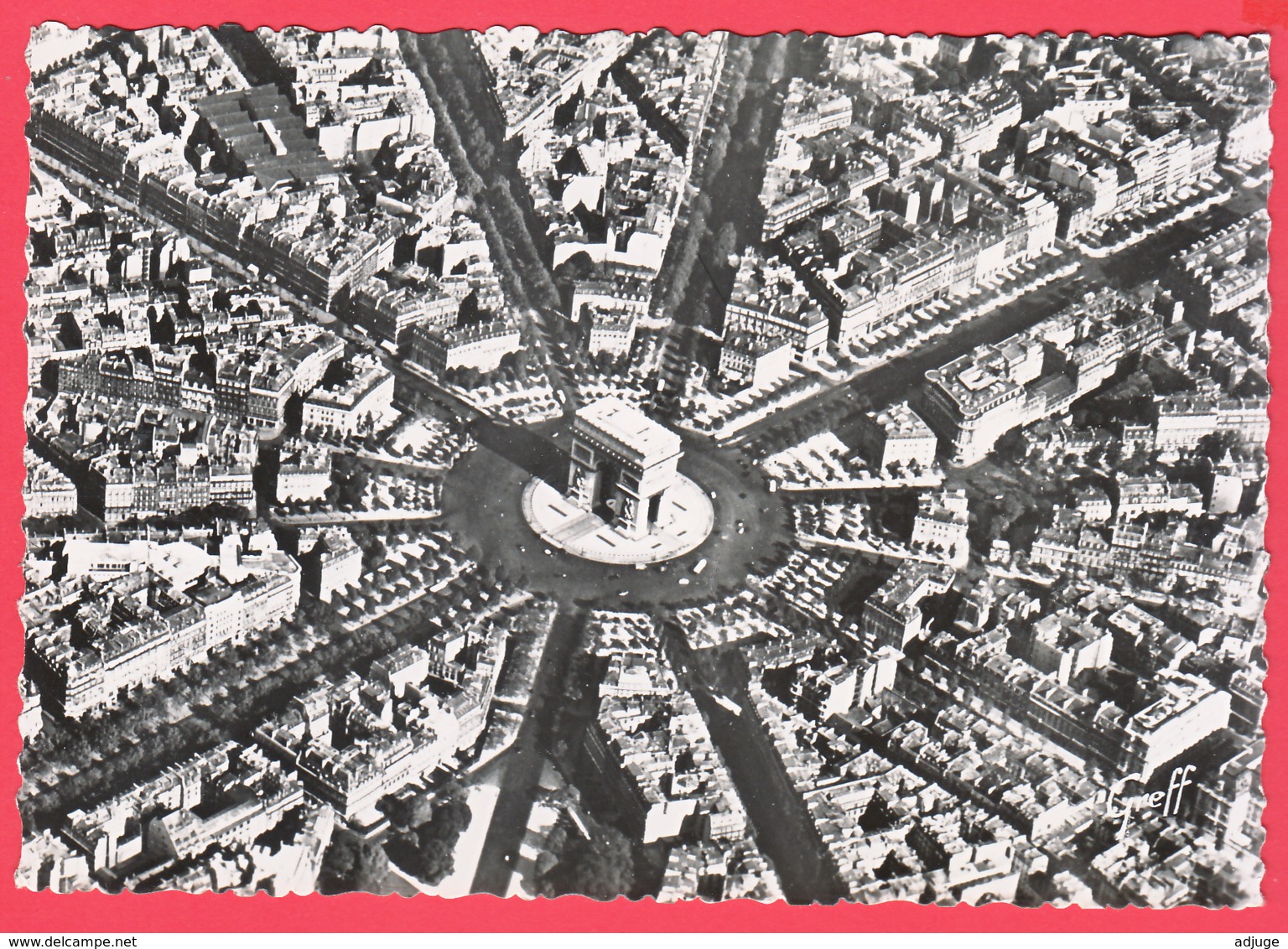 CPSM- PARIS Vu Du Ciel -ARC De TRIOMPHE Et Perspective Des 12 Avenues - Ed. GREFF 68 -SUP *2 SCANS - Notre Dame De Paris