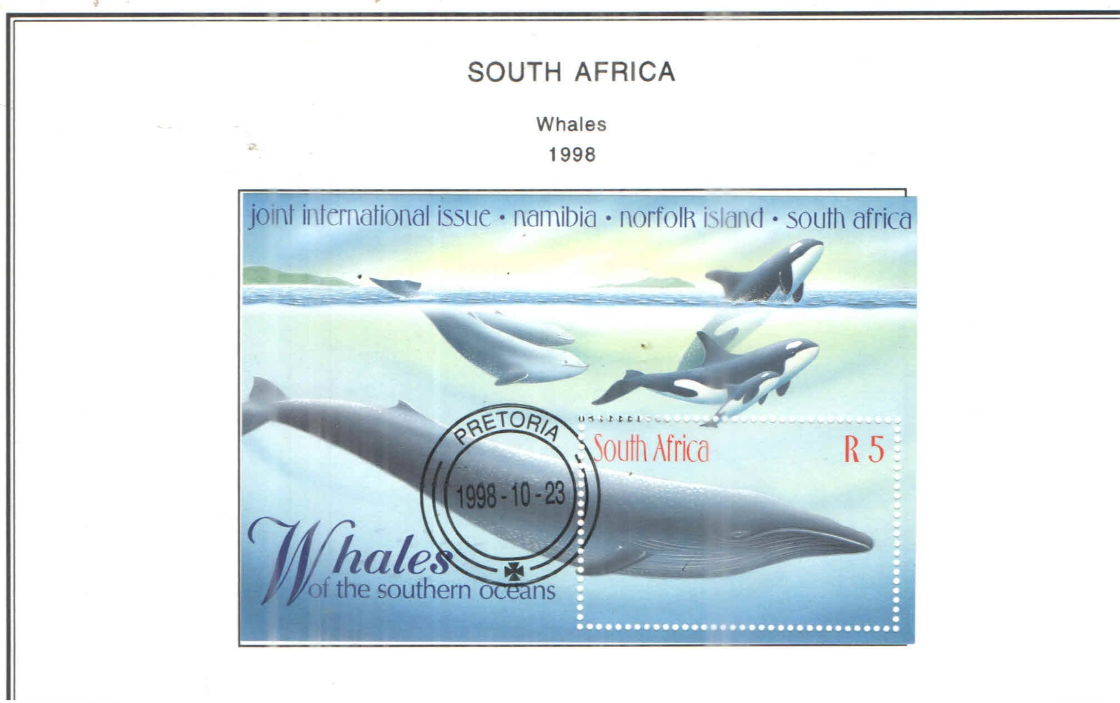 Sud Africa  PO 1998 Whales . S/s  Scott.1095 See Scan On Scott.Page; - Oblitérés