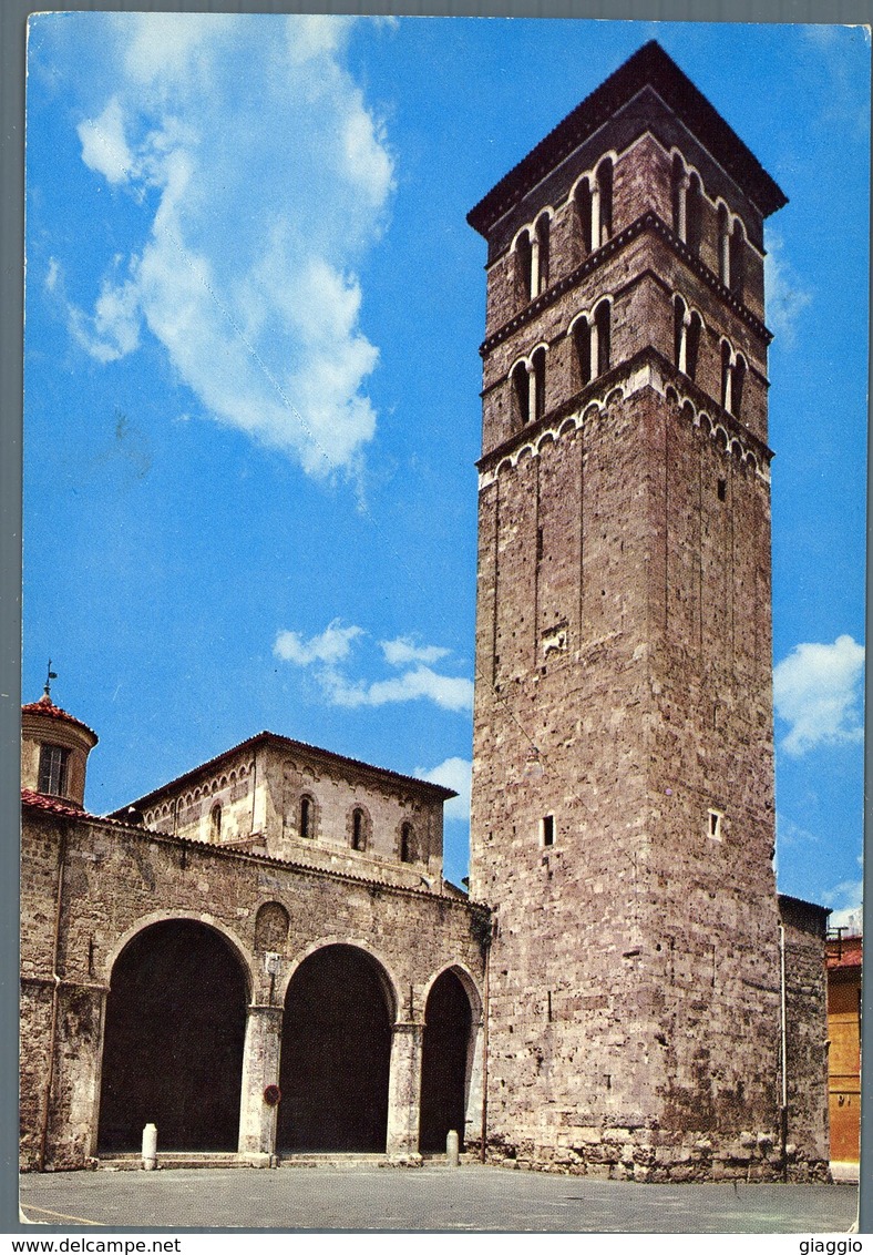 °°° Cartolina N. 10 Rieti Atrio Della Cattedrale E Torre Campanaria Viaggiata °°° - Rieti