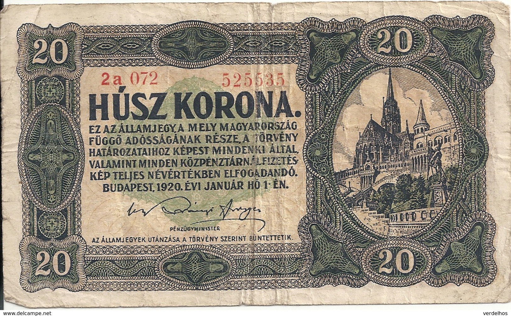 HONGRIE 20 KORONA 1920 VG+ P 61 - Hongrie