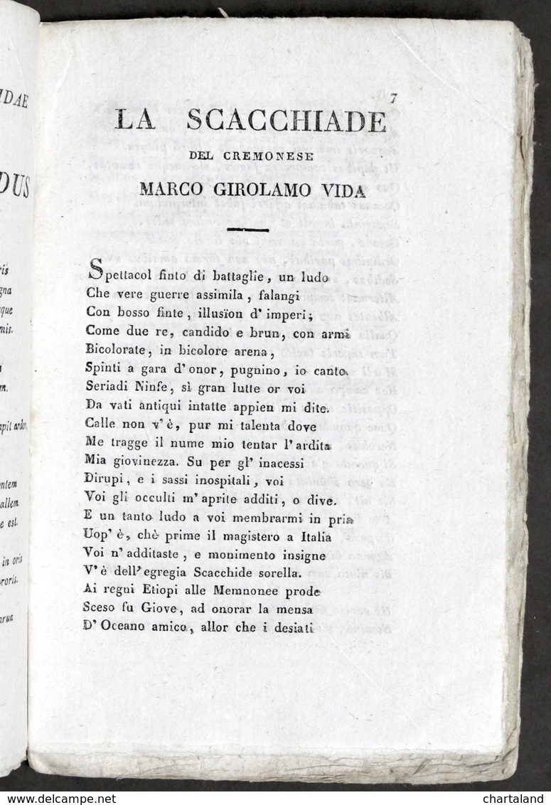 Poesia - Vida - La Scacchiade Ovvero Il Giuoco Degli Scacchi - 1^ Ed. 1829 - Non Classificati