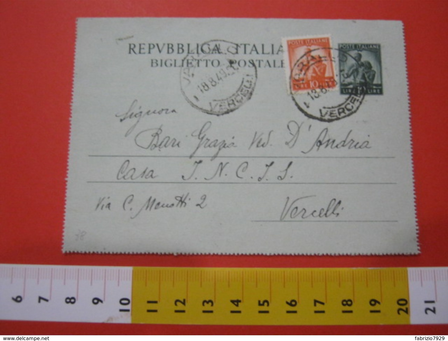 PC.2 ITALIA BIGLIETTO POSTALE VIAGGIATO - 1947 10 LIRE VERDE - DA VARALLO SESIA X VERCELLI 1949 - Interi Postali