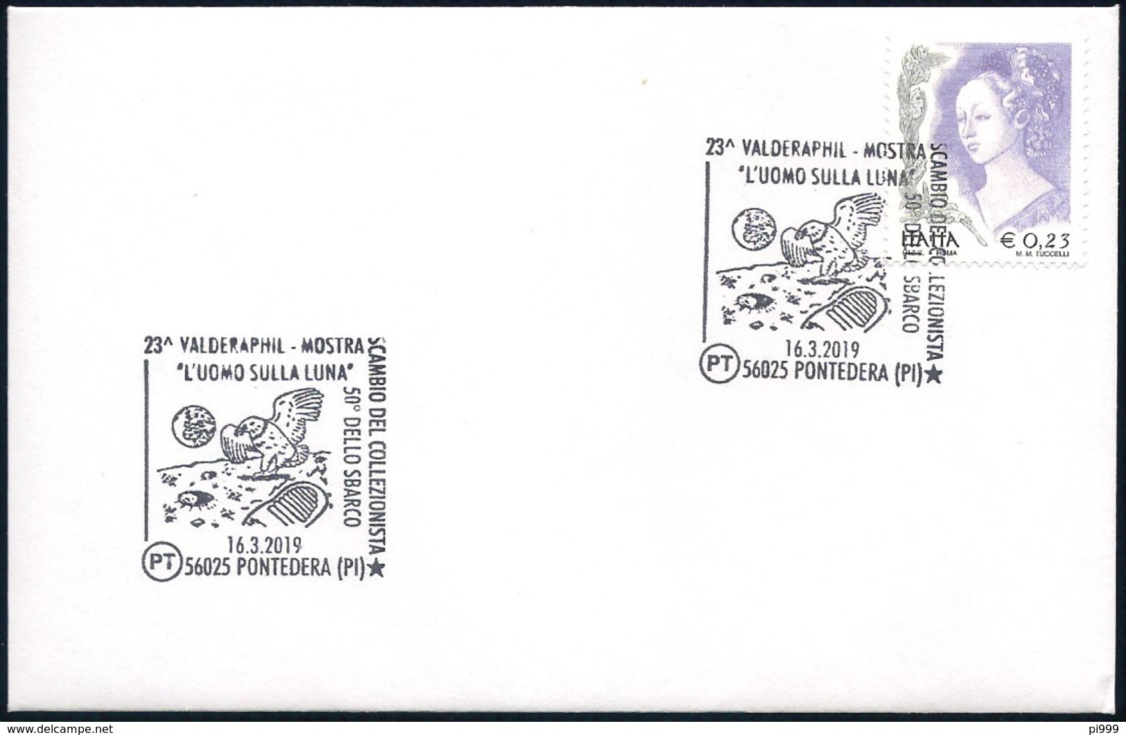 Italia Italy (2019) Special Postmark: Pontedera - 50th Anniversary Moon Landing (as Scan) - Autres & Non Classés