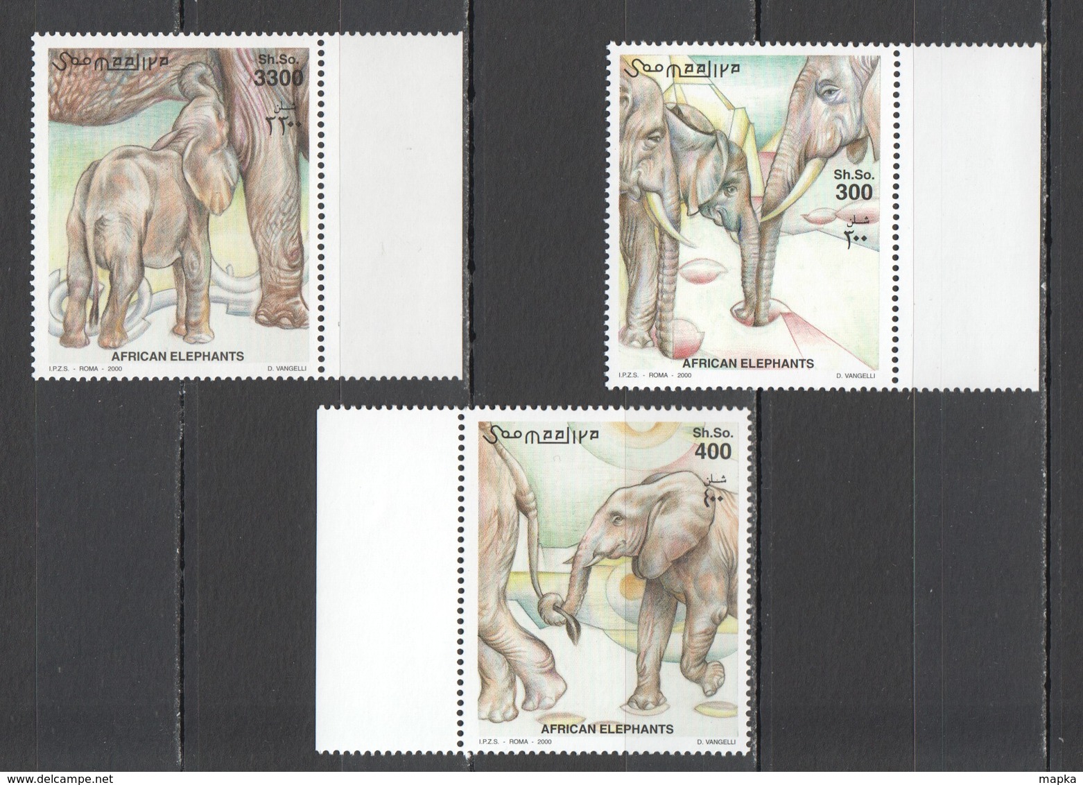 P1514 2000 SOOMAALIYA FAUNA WILD ANIMALS AFRICAN ELEPHANTS 3ST MNH - Elephants