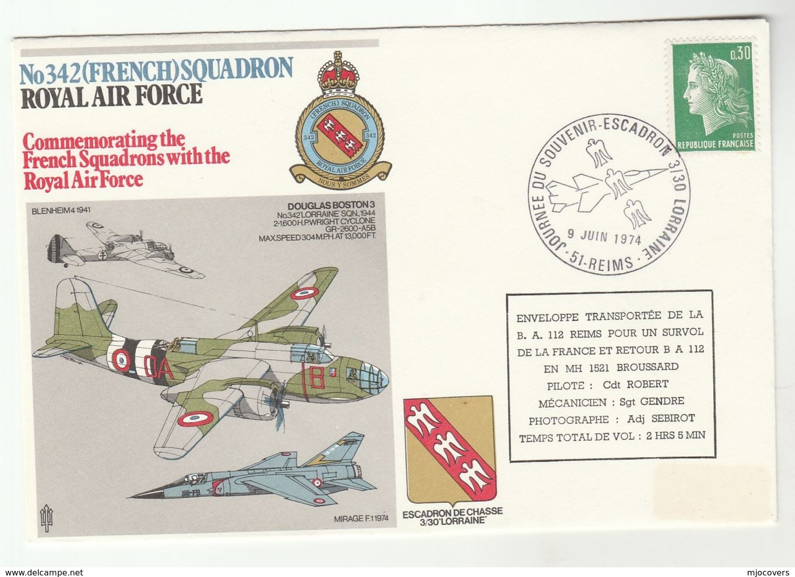 1974 FRANCE Special FLIGHT COVER REIMS Anniv FRENCH AIR FORCE WWII Aviation Stamps - WW2