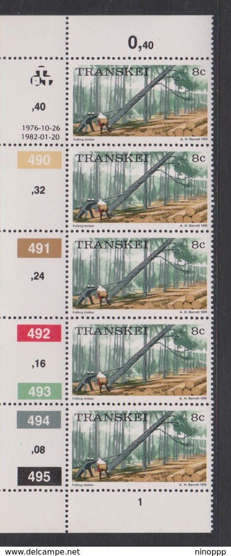 South Africa-Transkei SG R8 1976 Scenes 8c Felling Timber,Strip 5 Reprint Dated 1982, Mint Never Hinged - Transkei