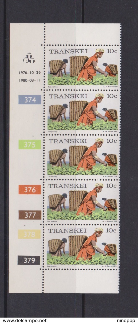 South Africa-Transkei SG R10a 1976 Scenes 10c Tea Picking,Strip 5 Reprint Dated 1980, Mint Never Hinged - Transkei