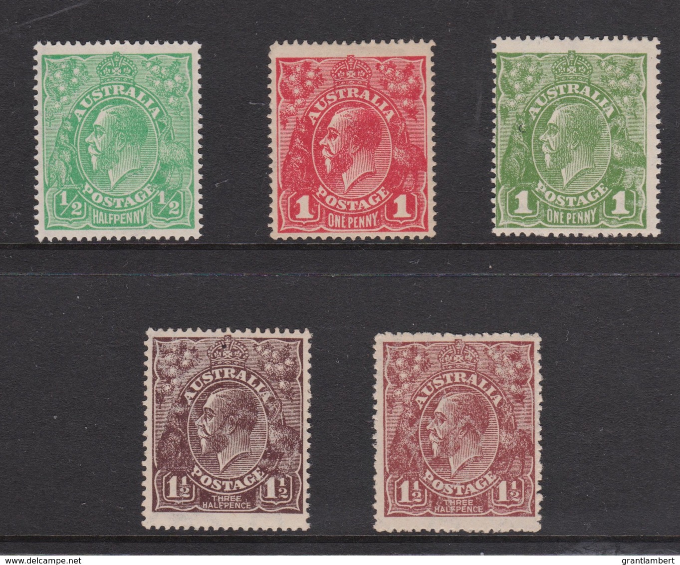 Australia 1918 - 1923 King George V Large Multiple LM Wmk Set Of 5 MH - Neufs