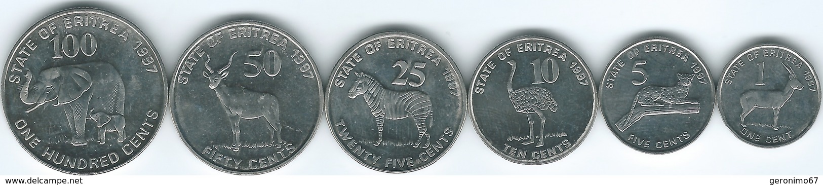 Eritrea - 1997 - 1, 5, 10, 20, 50 & 100 Cents (KMs 43-48) - Erythrée