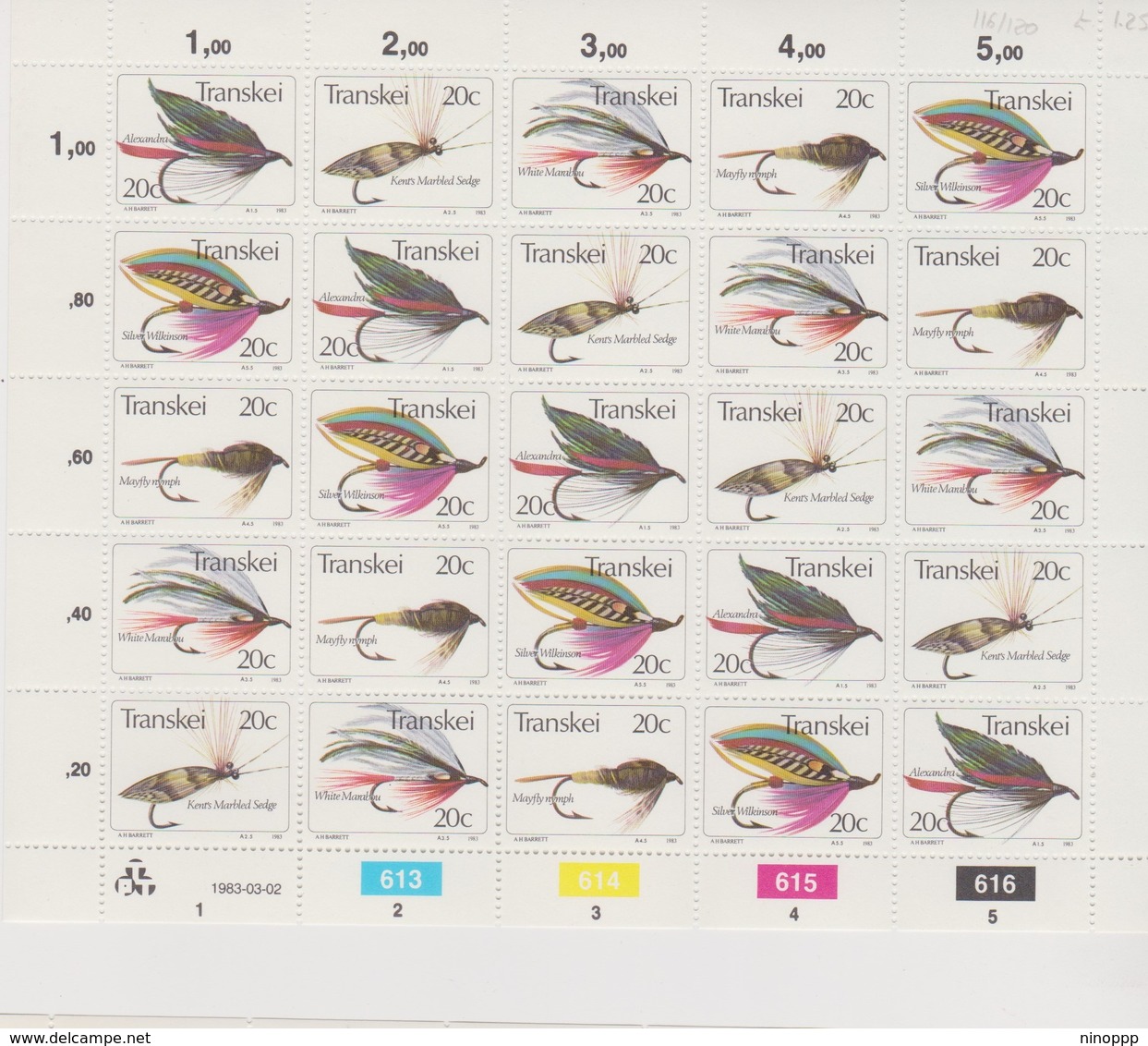 South Africa-Transkei SG S116-120 1983 Fishing Flies 4rd Series Sheetlet, Mint Never Hinged - Transkei