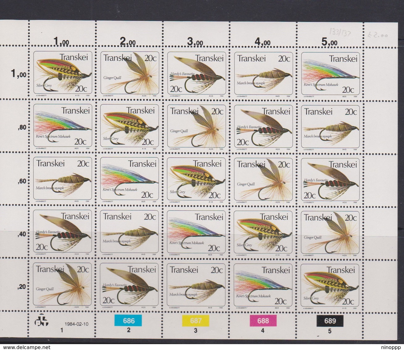 South Africa-Transkei SG S133-137 1984 Fishing Flies 5th Series Sheetlet, Mint Never Hinged - Transkei