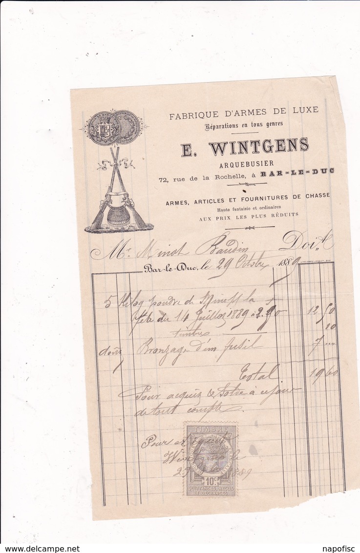 55-E.Wintgens....Arquebusier...Fabrique D'Armes De Luxe Bar-le-Duc   (Meuse) 1889 - Petits Métiers