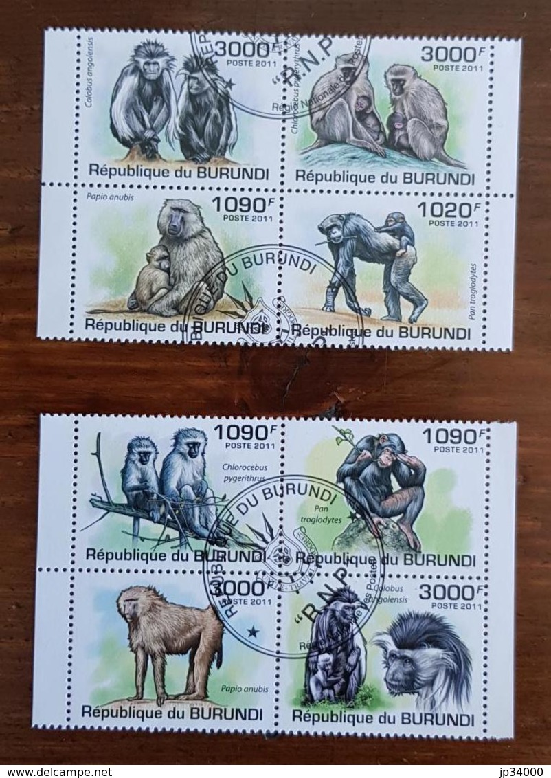 BURUNDI Singes, Gorilles, 2 Blocs De 4 Valeurs émises En 2011.  Oblitéré (used) - Gorillas