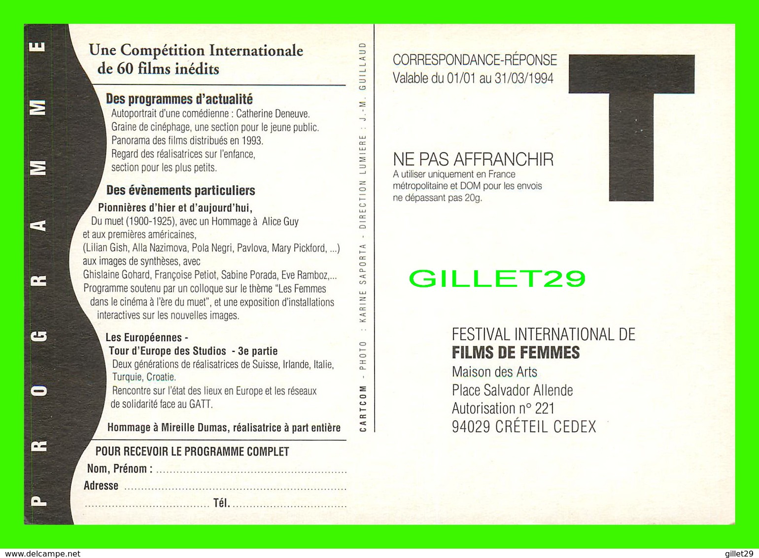 AFFICHES DE FILM - " FILMS DE FEMMES " - FEMME NUE - MAISON DES ARTS CRÉTEIL (94) EN 1994 - - Affiches Sur Carte