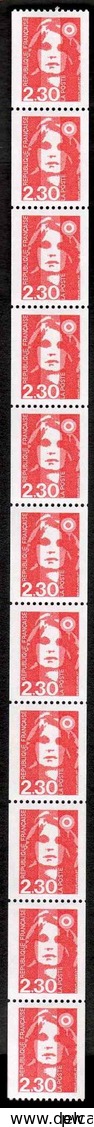 FRANCE 1990 MARIANNE DE BRIAT ROULETTE YT N° 91  2,30 ROUGE, AVEC 3 TIMBRES NUMEROTES, ** - 1989-1996 Marianne Du Bicentenaire