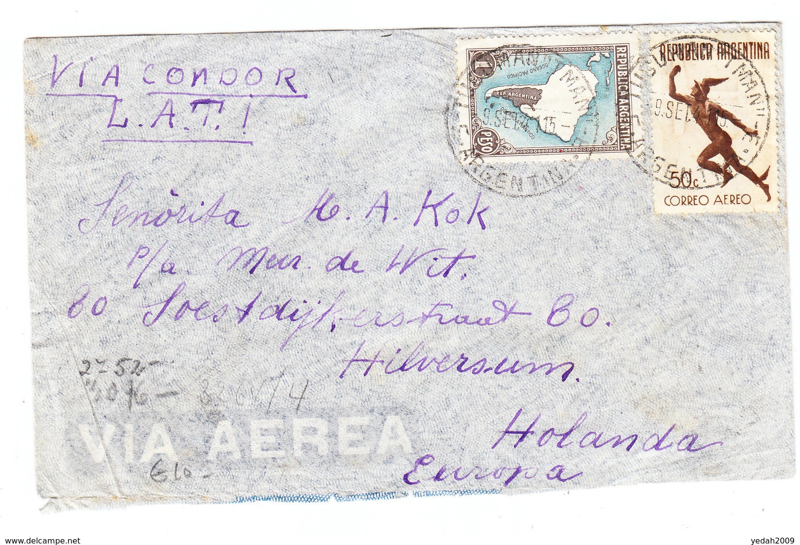 Argentina CONDOR LATI AIRMAIL CENSORED COVER TO Netherlands 1941 - Poste Aérienne