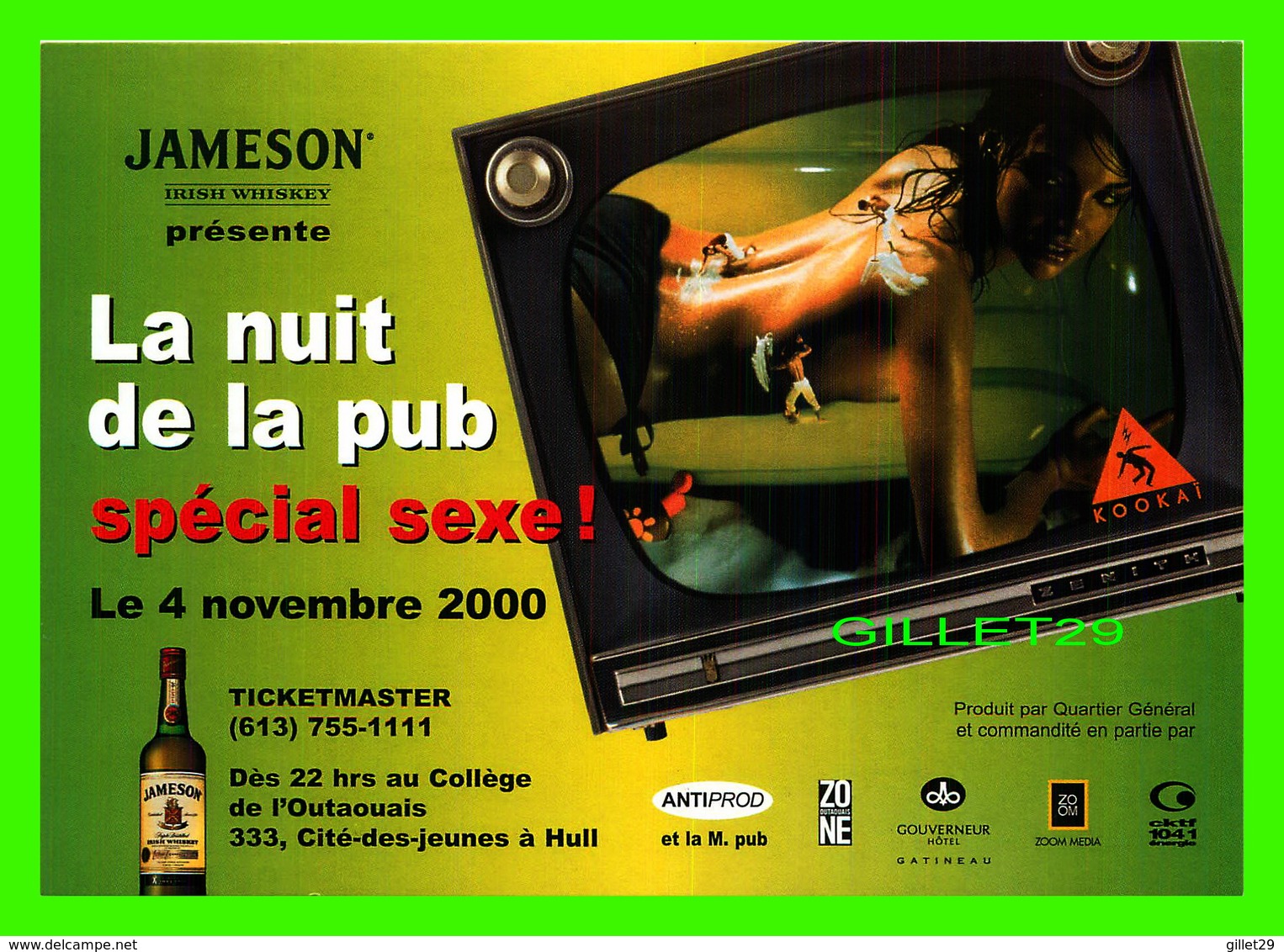 AFFICHES DE FILM -  " LA NUIT DE LA PUB, SPÉCIAL SEXE !  " JAMESON IRISH WHISKEY EN 2000 - CITÉ-DES-JEUNES À HULL, QUÉ. - Posters Op Kaarten