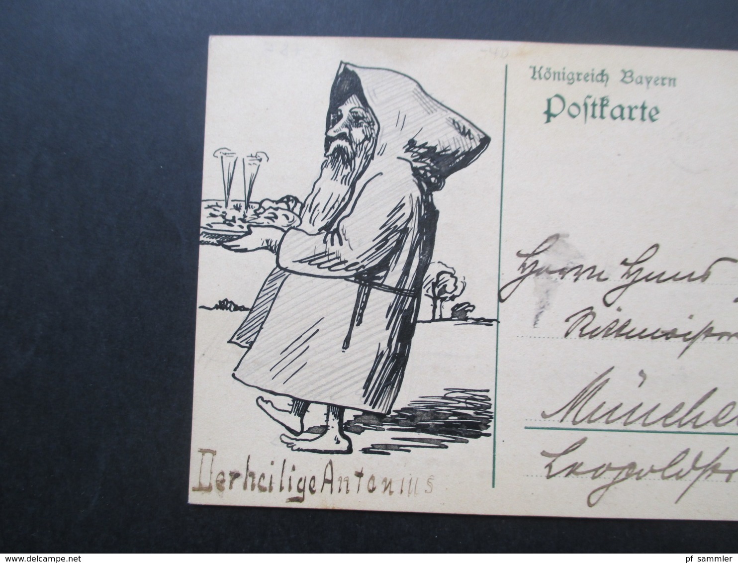 AD Bayern 1913 Ganzsache / Ortspostkarte Mit Handgemalter Zeichnung Eines Mönches "Der Heilige Antonius" - Entiers Postaux